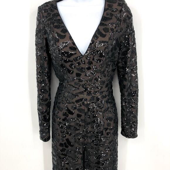 DRESS THE POPULATION Carson Sequin Leopard Jumpsuit XXS Black/Multi NWOT - Picture 5 of 8